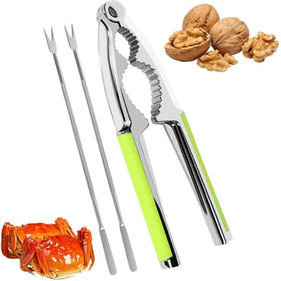 Dailygoods - Notenkraker walnoten, hazelnootkraker met 2 antislip notenkraker van roestvrij staal, multifunctionele notenkraker, heavy duty shell cracker gereedschap voor walnoot, hazelnoot,zeevruchten