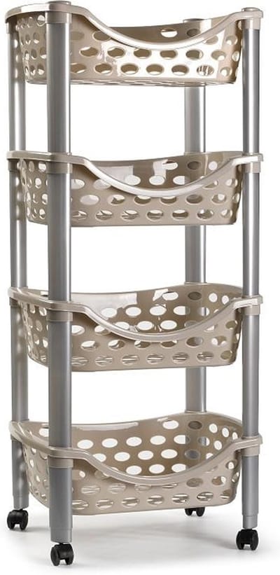Plasticforte Trolley - keukentrolley op wieltjes - 4-laags - beige - kunststof - 40 x 88 cm - opbergtrolley