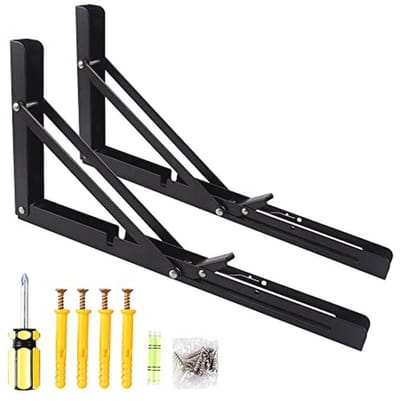 Opvouwbare plankbeugels - zware driehoekige beugels voor tafels en muren - ruimtebesparend, zwart, 14 inch