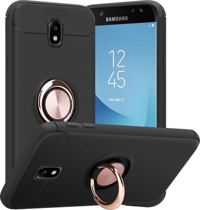 Cadorabo Hoesje geschikt voor Samsung Galaxy J7 2017 in ZWART - ROSE GOUD - Beschermhoes met focusring van TPU Case Cover siliconen