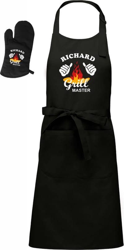 Mijncadeautje - Barbecueschort - This guy is a Grill Master met naam - zwart - XXL 98 x 70 cm - BBQ handschoen