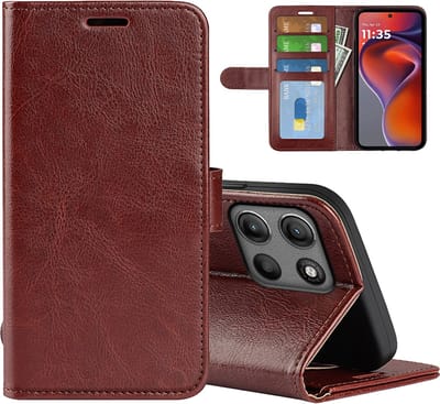 MobyDefend Hoesje - Geschikt voor Motorola Moto G15 / G15 Power / G17 / G17 Power - Wallet Book Case (Sluiting Achterkant) - Bruin
