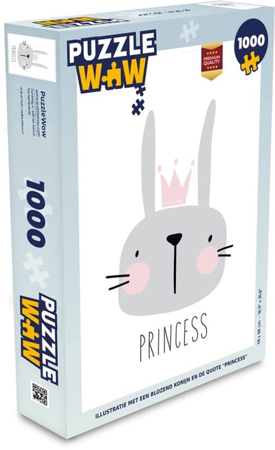 Puzzel Illustratie met een blozend konijn en de quote "Princess" - Legpuzzel - Puzzel 1000 stukjes volwassenen