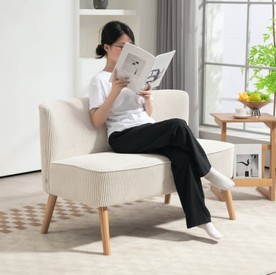 STILVORA Zitbank 117 Cm - 2-Zits Zonder Armleuningen Met Zachte Bekleding - Voor Woonkamer En Lounge - Hout En Stof - Crèmewit