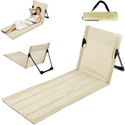 Inklapbare strandstoel met rugleuning en zitkussen voor comfortabel gebruik op het strand, camping of in de tuin, beige