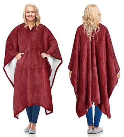 Super Zachte Sherpa Poncho Deken voor Volwassenen en Kinderen - Draagbare Fleece deken voor Binnen en Buiten, 200 x 140 cm