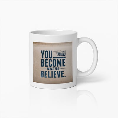 Koffiemok 330ml – "Je wordt wat je gelooft" Inspirerende Quote Design – Motiverend Cadeau voor Kantoor, Studenten, Thuis