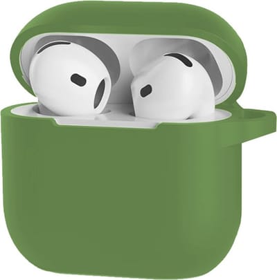 Scoby - Hoesje Geschikt voor AirPods 4 - Siliconen Case - Beschermhoes - AirPods Case Cover - Compact - Donkergroen