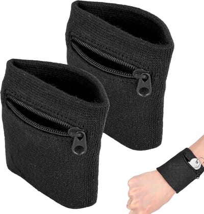 longziming - Sport Pols Zweetband - Polsband Met Rits Zakje - Zweet Absorberende Wristband - Snelle Vochtafvoer - Veilige Ritssluiting - Ademend Katoenmix - Universele Pasvorm - Ideaal Voor Hardlopen En Fitness - 2 Stuks