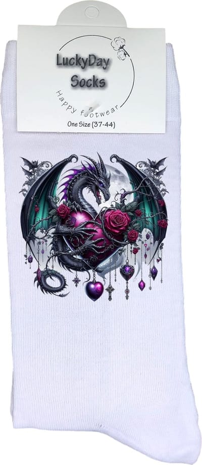 Draak - Opkikker - Grappige sokken - Valentijn cadeau - Verjaardag cadeau - Sint cadeau - Leuke sokken - Vrolijke sokken - Maan - Paarse Roos - Gothic - Cadeautje - Grappig cadeau - Kerstcadeau - Vaderdag - Moederdag - Socks maken Happy - 37-44