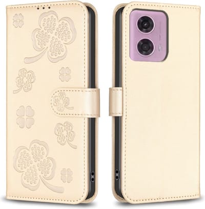 Coverup Hoesje - Geschikt voor Motorola Moto G04 / G04s / G24 Hoesje - Coverup Klavertje Book Case - Goud
