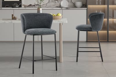 Donkergrijze Stoffen Barstoel Arthur | Metalen Poten | 88,5x53x50,5cm - Rousseau - Barstoel - Antraciet - Textiel - Set Van 2