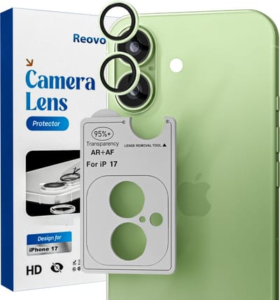 REOVO Camera Protector – Geschikt voor iPhone 17 - 0.05mm Slim Fit – Salie groen -Titanium Frame – Anti-Kras & Schokbestendig