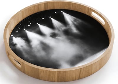 Dienblad rond 40x40 cm - Schootdienblad hout - Theaterzaal - Mist - Spotlights - Zwart - Borrelplank rechthoek - Plateau houten dienbladen
