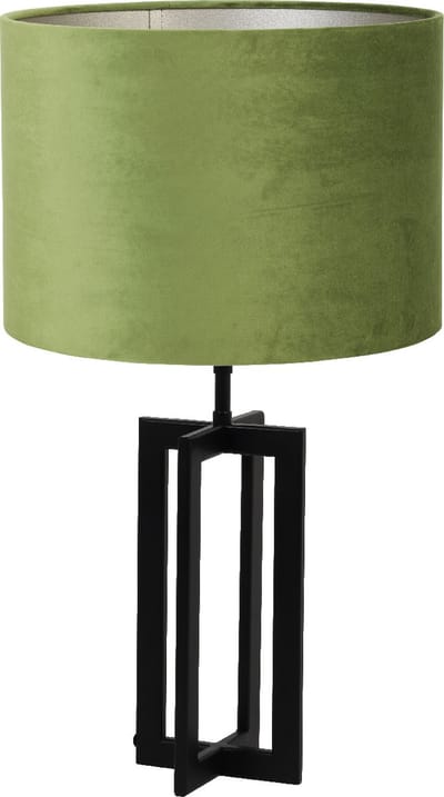 Light & Living Tafellamp Mace/Velours - Zwart/Olijf groen - Ø30x56cm - Tafellamp met kap