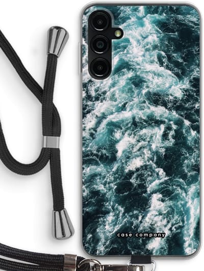 Case Company® - Hoesje met koord geschikt voor Samsung Galaxy A14 hoesje met Koord - Zee golf - Telefoonhoesje met Zwart Koord - Bescherming aan alle Kanten en Over de Schermrand
