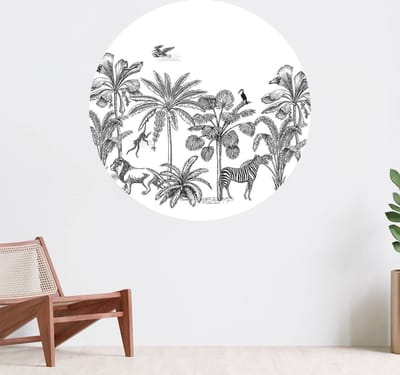 Muurcirkel zelfklevend behang - Dierenjungle - Wanddecoratie - 080cm behangcirkel - Ronde sticker voor aan de muur - Behangsticker verkrijgbaar in verschillende formaten