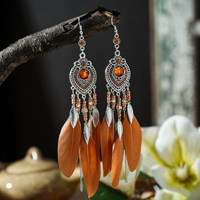 Boho Veer Lange Blad Kwastje Hangende Oorbellen Voor Vrouwen Geometrisch Strass Kristal Kralen Handgemaakte Ketting Bruiloft Oorbellen Sieraden gray