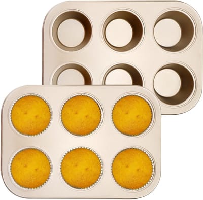 Set van 2 Carbon Stalen Bakvormen voor 6 Muffins - Anti-aanbak Bakmallen voor Muffins, Cupcakes en Taartjes