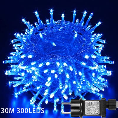 MUPOO Kerstverlichting lichtsnoer Buiten - blauw licht 30 m 300 LEDs - 8 modi - IP44 Waterdicht - Timer- Geheugenfunctie -voor Feestdecoraties