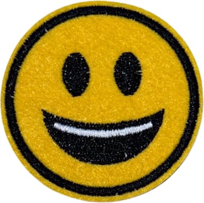 Emoji Smiley Lach Smile Happy Strijk Embleem Patch 6.2 cm / 6.2 cm / Zwart Wit Geel