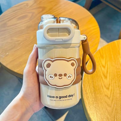 Tasse Thermos Mignonne pour Enfants Filles Haut Niveau d'Apparence Tasse à Bec Étudiant Portable Acier Inoxydable Double Boisson Thermique Anniversaire 430ml