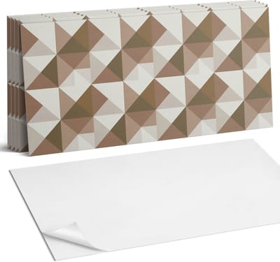 Coloray Plaktegels - Geometrie in driehoeken Wandtegel Zelfklevend - 60 cm x 30 cm - Bruin Plaktegels - 6 stuks - Rechthoek PVC Tegels - Plaktegels Keuken - Zelfklevende Vloertegels Badkamer - Vinyl Tegels - Zelfklevende Wandtegels