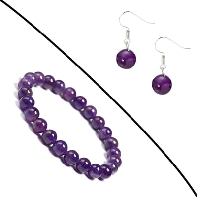 Bixorp Gems Set van Amethist Edelstenen Armband & Oorbellen - Kralenarmband / Oorbelletjes Edelsteen - Natuursteen Sieraden Cadeau