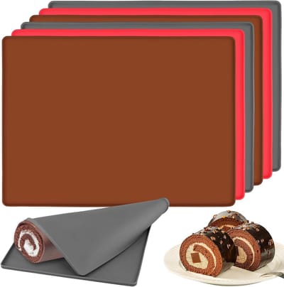 Thijox - 6 Stuks Siliconen Bakplaat 30 x 40 cm met Rand - Rolmat Anti-aanbaklaag in 3 Kleuren voor Swiss Roll en Bakvormen - Ideaal voor Koken en Bakk