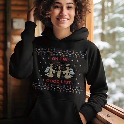 Foute Kerst Hoodie - Kleur Zwart - On The Good List - Maat XS - Uniseks Pasvorm - Kerstkleding voor Dames & Heren