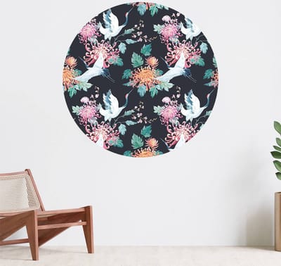 Muurcirkel zelfklevend behang - Waterverf kraanvogels - Wanddecoratie - 080cm behangcirkel - Ronde sticker voor aan de muur - Behangsticker verkrijgbaar in verschillende formaten