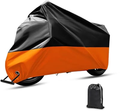 Dailygoody - Waterdichte motorhoes - Universele bescherming - Zwart/oranje - Anti-UV - Stofbescherming voor motor en scooter