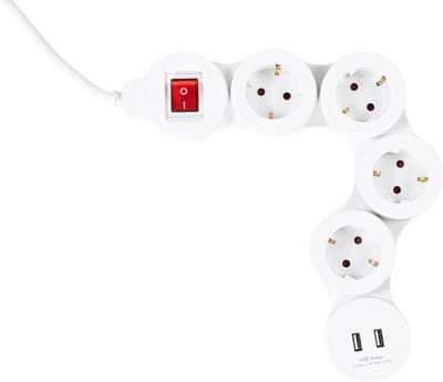 Stekkerdoos - Schuko - 4 voudig - 2x USB - Flexibel - Aan/uit schakelaar - 1.5 meter - Wit - Allteq