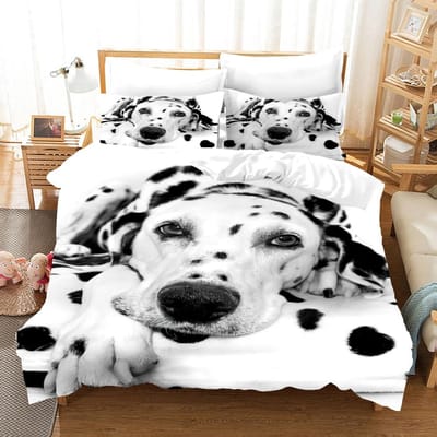 Prachtige Hond Dalmatiër Beddengoed Set 3d Luxe Dekbedovertrek Sets Dekbed Bedlinnen Queen King Eenpersoons Maat Zwart Wit Dier Huisdier AU Single(140x210cm)