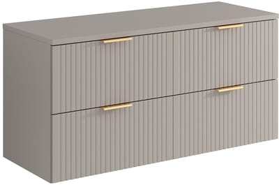 Vente-unique Geribbeld zwevend meubel onder wastafel met plank - Beige - L120 cm - ZEVARA