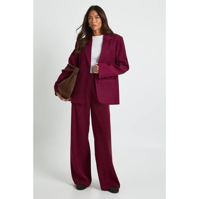 boohoo Dames Geweven Getailleerde Broek met Wijde Pijpen | Bordeaux Rood | Maat: 36