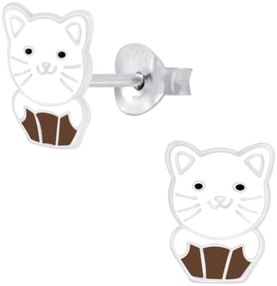 Joy|S - Zilveren cupcake kat poes oorbellen - wit