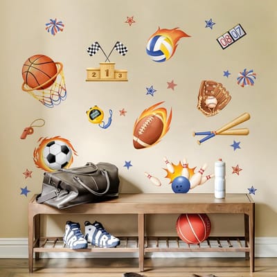 Dailygoods- Muursticker 3D Sport - Wanddecoratie Kinderkamer - Voetbal/Basketbal - Waterdicht - Duurzaam - Eenvoudig te installeren