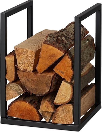 Haardhoutopslag - Houtopberging brandhoutrek metaal - houtopslag ca. 40 x 30 x 30 cm huis - haard houtopslag binnen voor stookhout open haard zwart