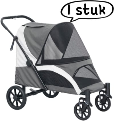 1 stuk - Opvouwbare hondenbuggy/hondenloopwagen - Geschikt voor grote honden en katten met een gewicht tot maximaal 30 kg - Speciaal voor katten - Met vulling, gaasramen, deuren, opbergtas, veiligheidsriem en remmen - Donkergrijs