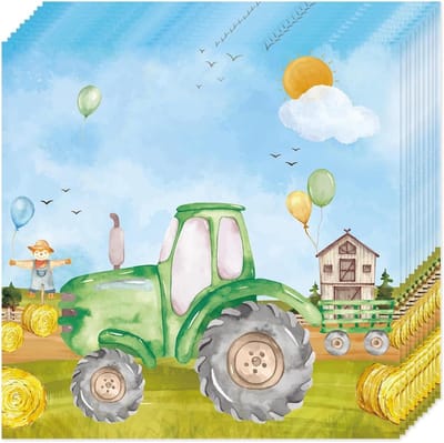 Servetten voor verjaardagsfeest met boerderijthema, tractor en dieren - 33 x 33 cm tafeldecoratie