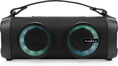 Nedis Bluetooth Party Boombox - 5 uur - 2.0 - 24 W - Media afspeelmogelijkheden: AUX / USB - X4 - Koppelbaar - Handgreep - Feestverlichting - Zwart