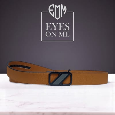 Camel Topgrain leren riem zonder gaatjes met automatische gesp voor heren (Model 8021-CAM)