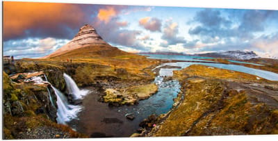 Dibond - Kirkjuffel Berg in Landschap van IJsland - 200x100 cm Foto op Aluminium (Met Ophangsysteem)