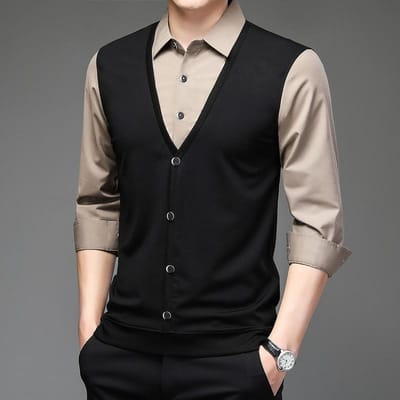Nouvelle tenue deux pièces à revers de vacances de printemps et d'automne, mode affaires, polyvalente, décontractée, à porter sous un vêtement pour hommes d'âge moyen 4XL black