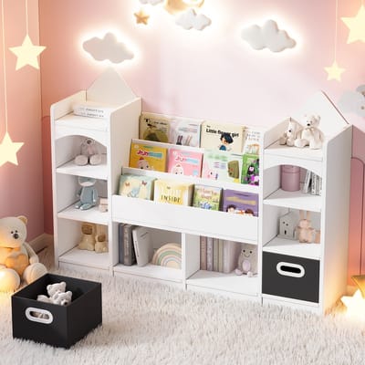 Witte MDF opbergkast 130x30x90 cm voor kinderkamer speelgoed en boekenopslag