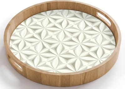 Dienblad rond 40x40 cm - Schootdienblad hout - Abstract - Structuur - Grijs - Wit - Borrelplank rechthoek - Plateau houten dienbladen