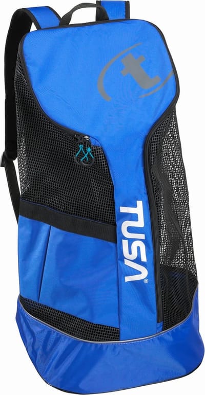 TUSA Mesh Backpack – Rugzak van versterkt mesh voor duik- en snorkeluitrusting, grote capaciteit (81 L), sneldrogend en comfortabel draagcomfort – Zwart/Blauw – BA0103 CBL