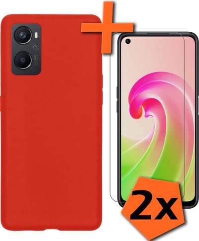 Hoes - Met 2x Screenprotector - Geschikt voor OPPO A76 - Sterk & Shockproof - Back Cover - Siliconen Case - Telefoon Hoes - Rood