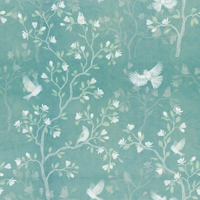 Zelfklevend Behang 44.5cm x 9m voor Woonkamer met Blauwe Turquoise Bloemen en Bladeren - Meubelfolie en Wanddecoratie voor Slaapkamer en Keuken